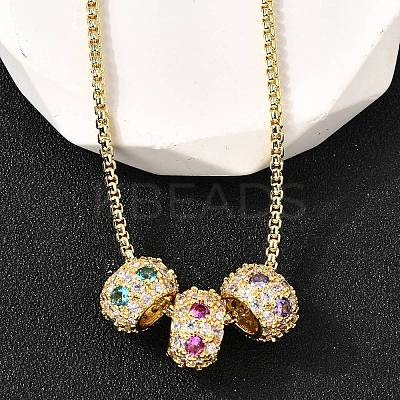 Brass Micro Pave Colorful Cubic Zirconia 3 Rondelles Pendant Box Chain Necklaces NJEW-K287-03G-1