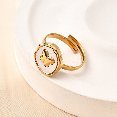 304 Stainless Steel Finger Rings with Shell for Women RJEW-A075-01G-1