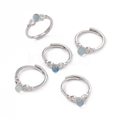 Heart Natural Aquamarine Adjustable Rings RJEW-G273-13P-02-1