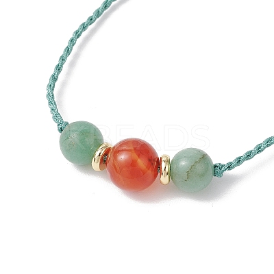 Natural Green Aventurine & Striped Agate Round Beads Braided Bead Bracelets for Women BJEW-JB11978-1