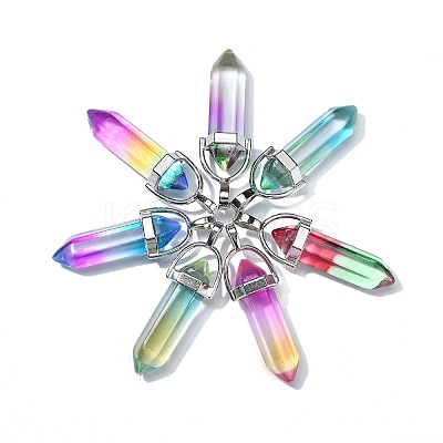 14Pcs 7 Colors Faceted Bullet Glass Pointed Pendants GLAA-CJ0001-71-1