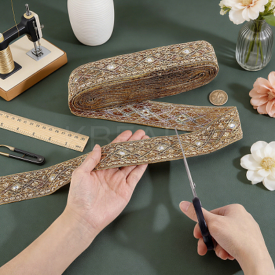 Ethnic Embroidered Polyester Sequins Trim Ribbon OCOR-WH0070-136B-1