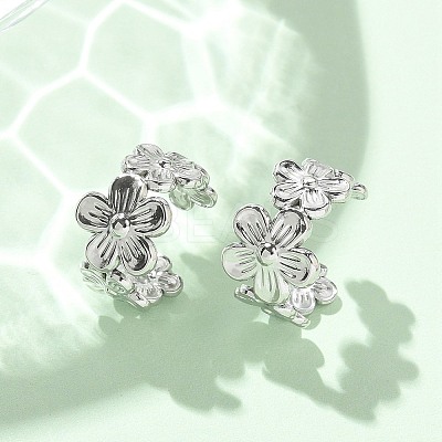 304 Stainless Steel Flower Cuff Earrings for Women EJEW-A118-03P-1