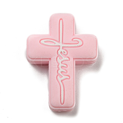 Cross with Word Jesus Silicone Focal Beads SIL-G006-01B-1