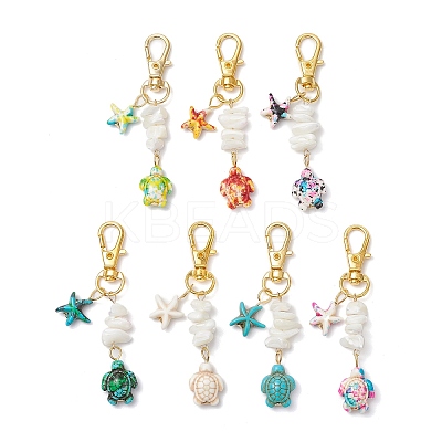 7Pcs Starfish & Sea Turtle Synthetic Turquoise & Natural White Mother of Pearl Shell Chip Pendant Decorations HJEW-JM03168-1