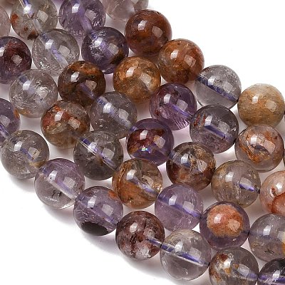 Natural Purple Phantom Quartz Lodolite Quartz Beads Strands G-R446-12mm-01A-1