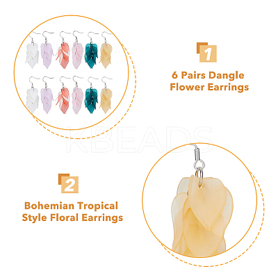 6 Pairs 6 Colors Acrylic Leaf Dangle Earrings EJEW-FI0001-73-1