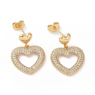 Clear Cubic Zirconia Hollow Out Heart Dangle Stud Earring EJEW-C008-01G-1