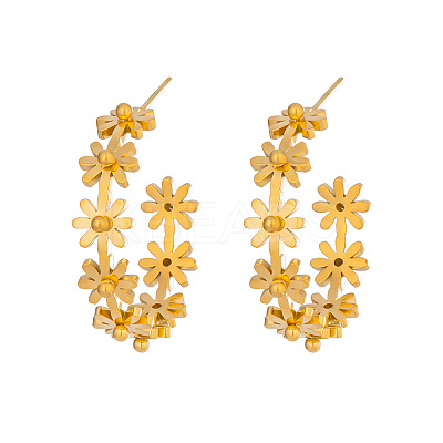Flower with C-Shaped 304 Stainless Steel Stud Earrings DT7616-1