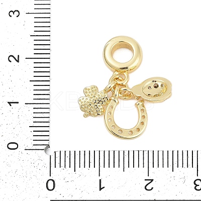 Brass Micro Pave Clear Cubic Zirconia Ladybirds & Horseshoe & Clover European Dangle Charms KK-G522-28G-1