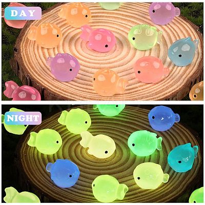 60Pcs 6 Colors Luminous Resin Fish Ornaments AJEW-SZ0002-62-1