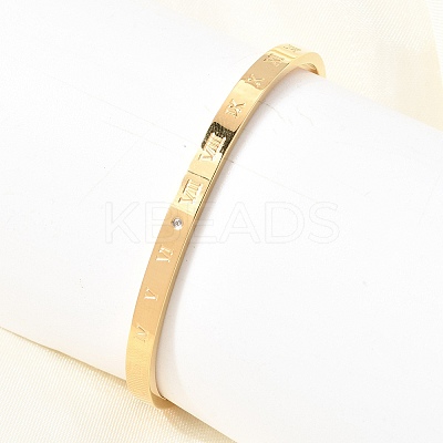 304 Stainless Steel Micro Pave Clear Cubic Zirconia Roman Numerals Open Cuff Bangles for Women SA-CBAC920-09G-1