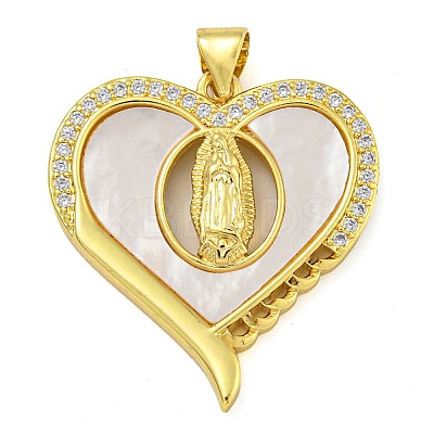 Real 18K Gold Plated Brass Pendants with Shell KK-D534-05G-04-1