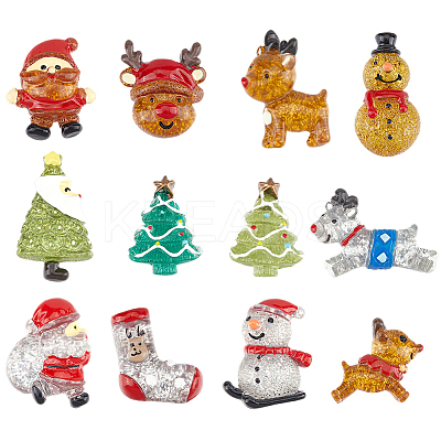 24Pcs 12 Styles Christmas Theme Transparent Resin Cabochons FIND-SC0011-31-1