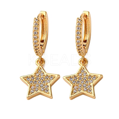 Star Brass Micro Pave Clear Cubic Zirconia Hoop Earrings EJEW-F384-04G-1