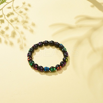 Acrylic Skull Beaded Stretch Bracelet BJEW-JB08544-1