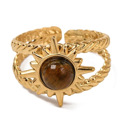 Round Natural Tiger Eye Finger Rings RJEW-Q822-39G-02-1