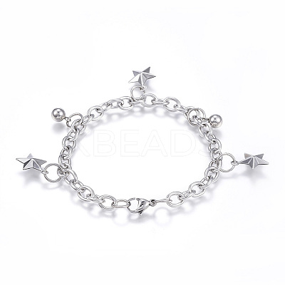 Tarnish Resistant 304 Stainless Steel Charm Bracelets LS-BJEW-G544-28P-1
