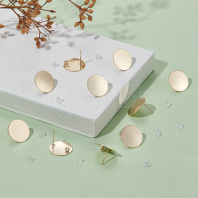 10Pcs Rack Plating Brass Flat Round Stud Earring Findings KK-BC0010-97-1