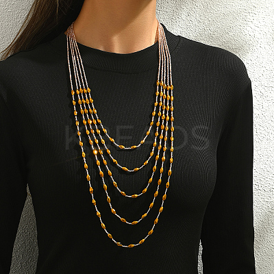 Bohemian Style Plastic Long Bicone Beads Multi Layered Necklaces for Women's Daily Parties DF6907-3-1