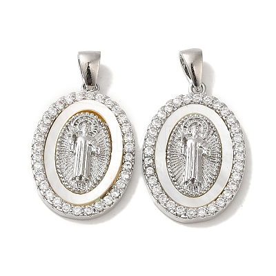 Rack Plating Brass Cubic Zirconia Shell Pendants KK-S368-11P-1