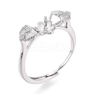 Flower & Bowknot Brass Micro Pave Clear Cubic Zirconia Adjustable Ring Settings KK-T076-78P-1