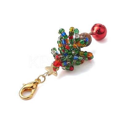 Christmas Tree Glass Seed Beads & Natural Tiger Eye Pendant Decorations HJEW-MZ00075-02-1