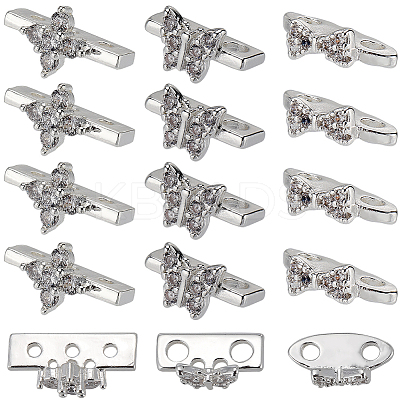 24Pcs 3 Styles Brass Pave Clear Cubic Zirconia Connector Charms KK-SC0004-24S-1
