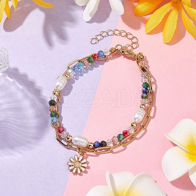 Electroplated Glass & Imitation Pearl Multi-strand Bracelets BJEW-JB10430-1