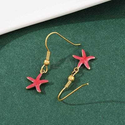 Ocean Series 304 Stainless Steel Enamel Dangle Earrings LS-EJEW-K017-01C-G-1