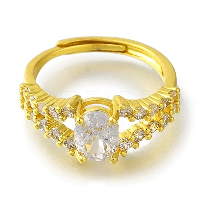 Rack Plating Oval Brass Micro Pave Clear Cubic Zirconia Adjustable Rings for Women RJEW-H232-06P-1