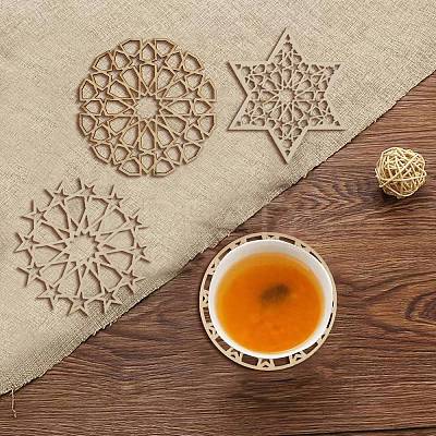12Pcs 6 Styles Wood Cup Mats AJEW-CJ0001-37-1