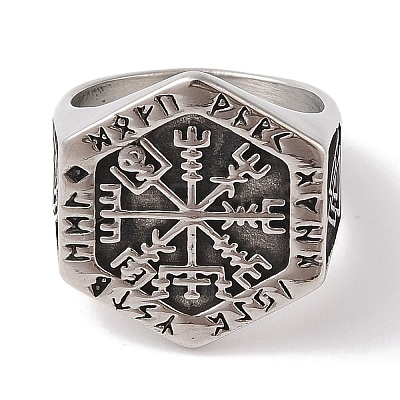Viking 304 Stainless Steel Vegvisir Wide Finger Rings for Mens RJEW-U005-21A-01-1