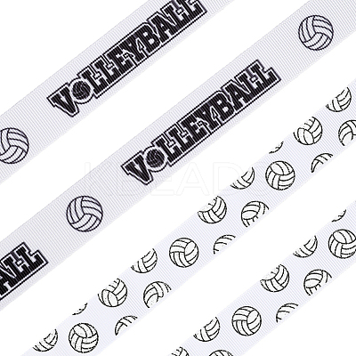 2 Rolls 2 Styles Polyester Sport Ball Printed Grosgrain Ribbon for Sewing Decoration OCOR-GF0004-32A-1