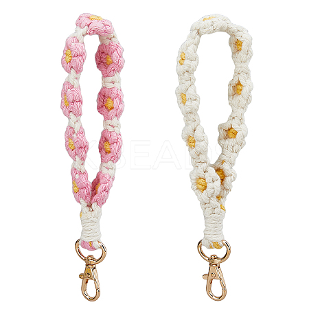 2Pcs 2 Colors Cotton Handmade Braided Wrist Lanyard Pendant Decorations KEYC-HY0001-20-1