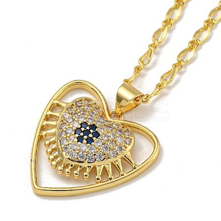 Brass Pave Clear & Blue Cubic Zirconia Peach Heart Pendant Necklaces for Women NJEW-Q346-04G-01-1