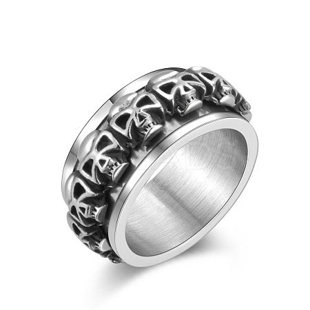 Stainless Steel Skull Rotatable Finger Ring SKUL-PW0002-040B-AS-1