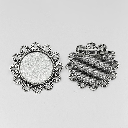 Vintage Tibetan Style Alloy Flower Brooch Cabochon Bezel Settings X-PALLOY-O037-45AS-1