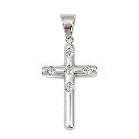 316 Surgical Stainless Steel & Clear Cubic Zirconia Pendants STAS-A137-03B-P-1