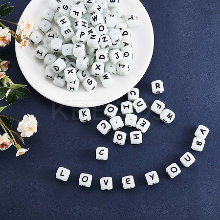 20Pcs Luminous Cube Letter Silicone Beads 12x12x12mm Square Dice Alphabet Beads with 2mm Hole Spacer Loose Letter Beads for Bracelet Necklace Jewelry Making JX437H-1
