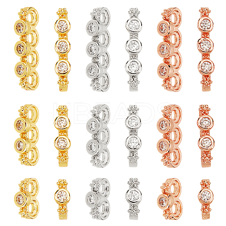 18Pcs 3 Styles 3 Colors Rack Plating Brass Pave Clear Cubic Zirconia Spacer Bars KK-GO0002-12-1