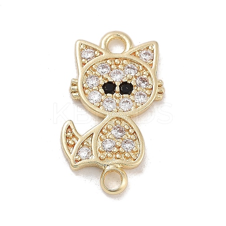 Brass Pave Clear & Black Cubic Zirconia Pet Kitten Connector Charms LS-KK-Z061-01G-01-1