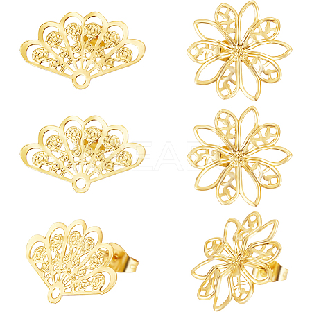 6 Pairs 2 Style Brass Stud Earring Findings KK-BBC0012-14-1