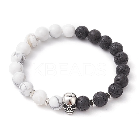 Halloween Natural Howlite and Lava Rock Beaded Stretch Bracelets BJEW-TA00473-1