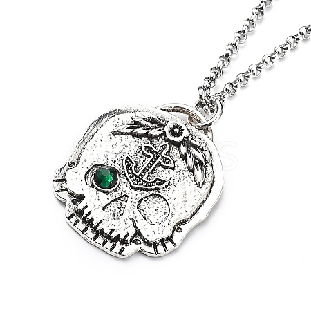 Skull Rhinestone Pendant Necklaces with Rolo Chains LS-NJEW-F309-05-1