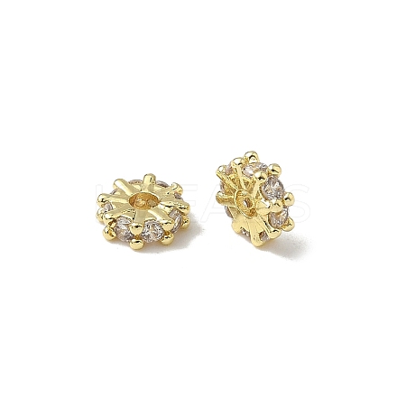 Flat Round Brass Micro Pave Clear Cubic Zirconia Beads KK-K293-72G-1