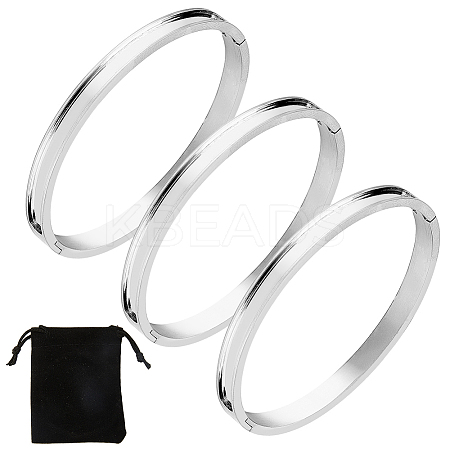 Unicraftale 3Pcs Egg Shaped 201 Stainless Steel Grooved Hinged Bangles STAS-UN0048-68-1