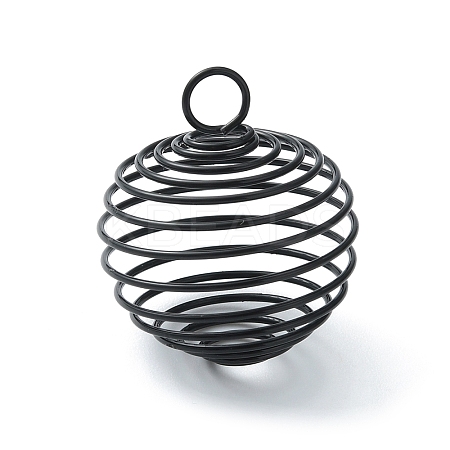 Carbon Steel Spiral Bead Cage Pendants IFIN-WH0027-47C-EB-1