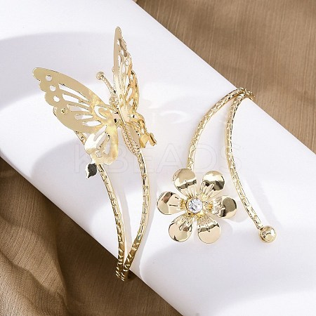 Flower & Butterfly Alloy Arm Cuff Bangles for Girl Women AJEW-A063-01F-G-1