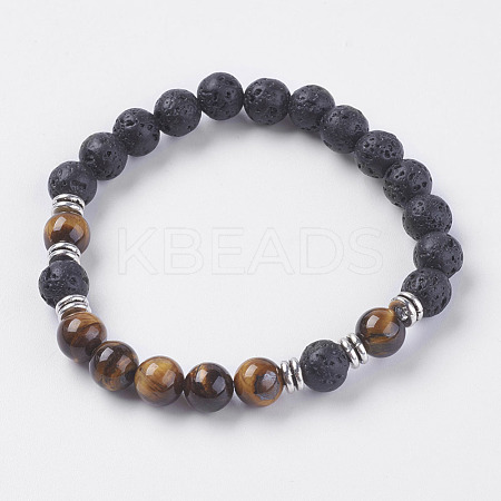 Natural Lava Rock Beads Stretch Bracelets BJEW-E326-07-1